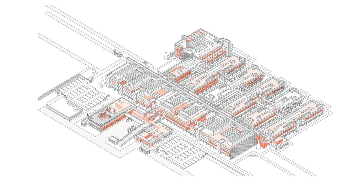 Illustration of the protected areas of a hospital